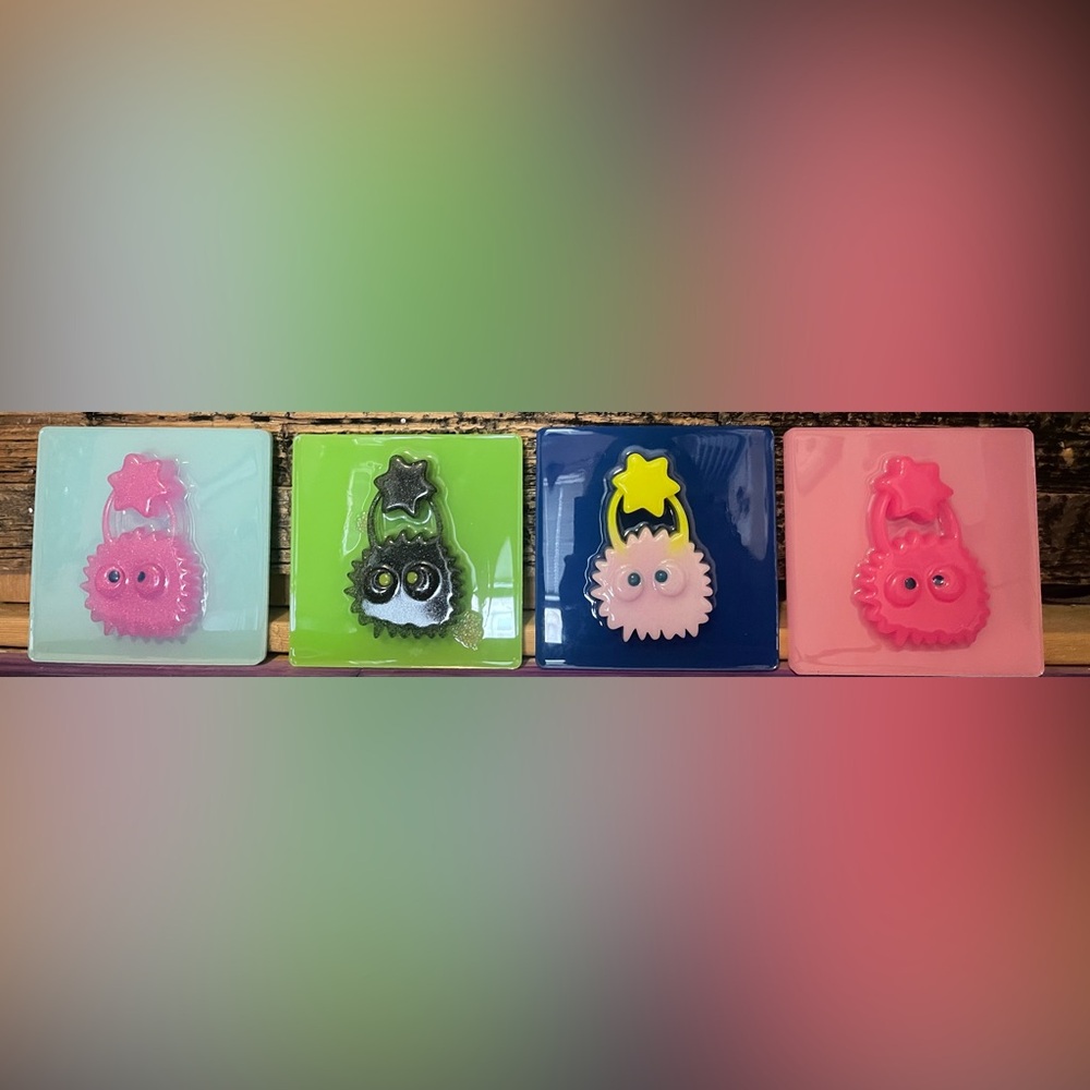 Original Pop Art: 4 Pc Set 3D Soot Sprite Resin Wall Art